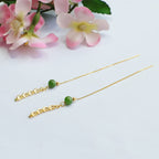 Fortune Jewel 925 Sterling Silver Natural Hetian Cyan Jade Bead Luck Phoenix Tail Drop Earrings