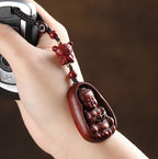 Fortune Jewel Small Leaf Red Sandalwood Buddha Cinnabar Chinese Zodiac Amulet Protection Key Chain