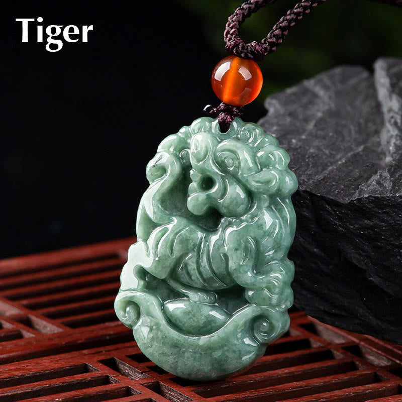 Buddha Stones Natural Jade 12 Chinese Zodiac Prosperity Necklace Pendant Fortune Jewel