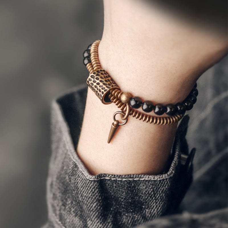 Fortune Jewel Rainbow Obsidian Copper Inner Peace Healing Double Layer Bracelet