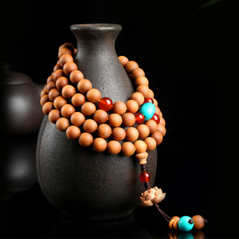 Fortune Jewel Tibetan Sandalwood Lotus Enlightenment Charm Mala Bracelet