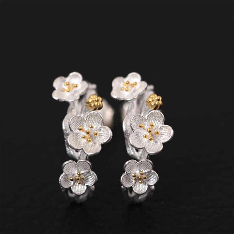 Fortune Jewel 925 Sterling Silver Plum Blossom Floral Blessing Earrings