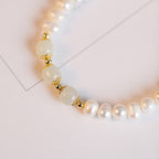 Fortune Jewel 14K Gold Plated Natural Pearl Hetian Cyan Jade White Jade Sincerity Bead Chain Bracelet