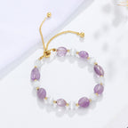 Fortune Jewel Amethyst Pink Crystal Black Rutilated Quartz Spiritual Awareness Bracelet