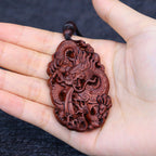 Fortune Jewel Lightning Struck Jujube Wood Double Dragon Relief Ward Off Evil Spirits Necklace Pendant