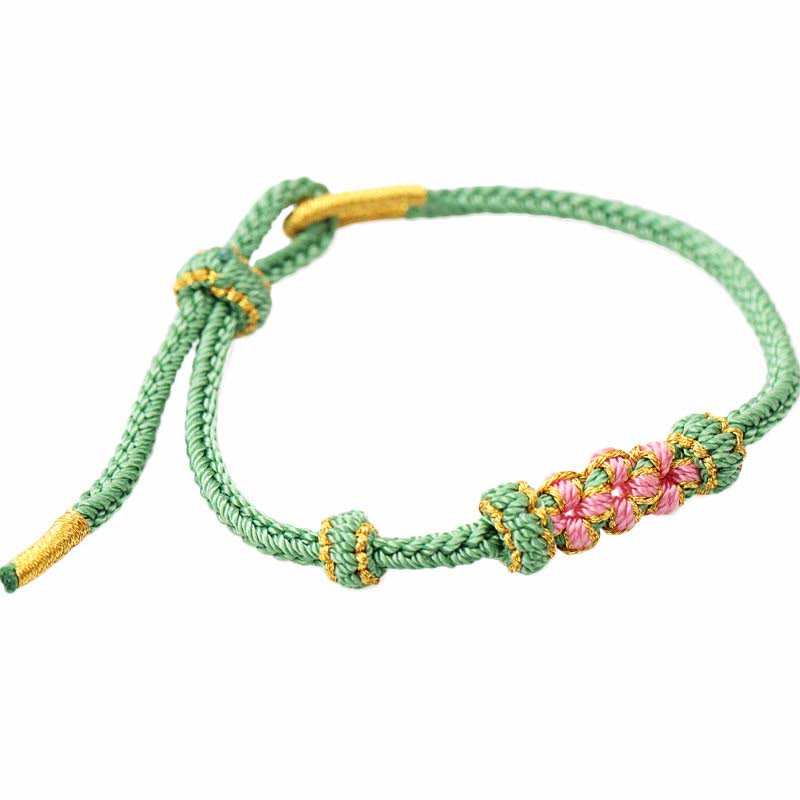 Fortune Jewel Handmade Three Peach Blossoms Luck Eight Strands Braided String Bracelet