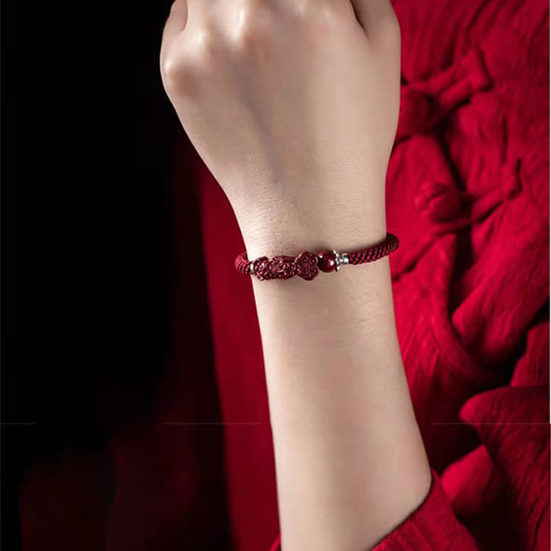 Fortune Jewel Handcrafted PiXiu Cinnabar Wealth Luck Braided Bracelet