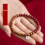 Fortune Jewel 925 Sterling Silver Peach Wood Cinnabar Ward Off Evil Spirits Bracelet