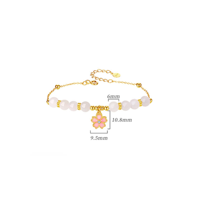 Fortune Jewel 925 Sterling Silver Hetian White Jade Cherry Blossom Protection Bracelet
