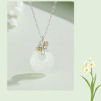 Fortune Jewel 925 Sterling Silver Round Chalcedony Twelve Months Flower Harmony Necklace Pendant