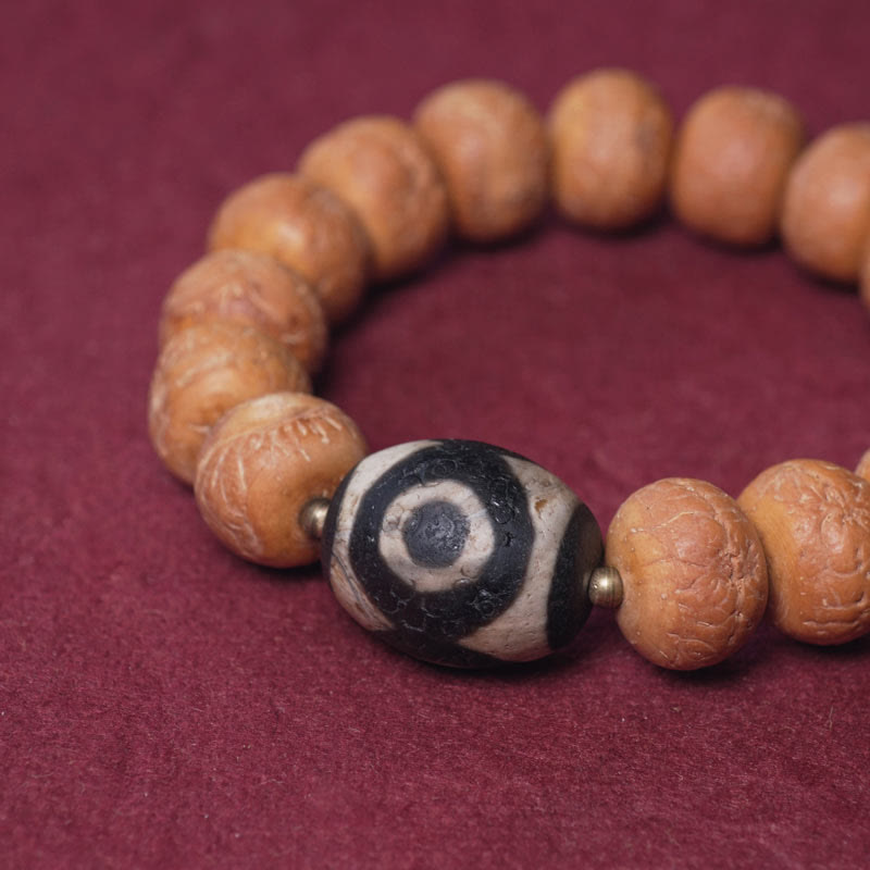 Fortune Jewel Tibet Bodhi Seed Dzi Bead Peace Charm Wrist Mala Bracelet