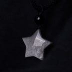 Fortune Jewel Natural Silver Sheen Obsidian Star Crescent Moon Protection Necklace Pendant