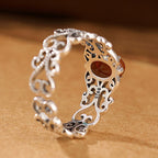 Fortune Jewel 925 Sterling Silver Vintage Red Agate Self-acceptance Calm Ring