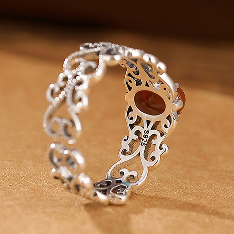 Fortune Jewel 925 Sterling Silver Vintage Red Agate Self-acceptance Calm Ring