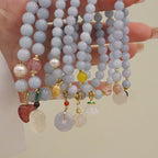 Fortune Jewel Natural Aquamarine Chalcedony Serenity Rabbit Gourd Cat Charm Bracelet