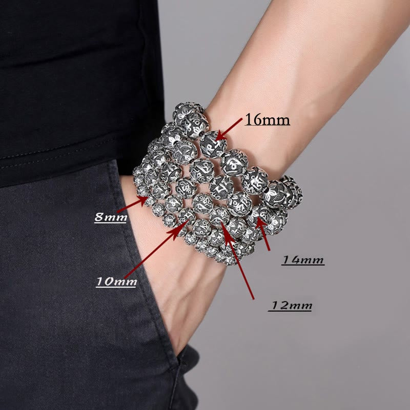 Fortune Jewel Tibetan Om Mani Padme Hum Carved Alloy Beads Amulet Bracelet