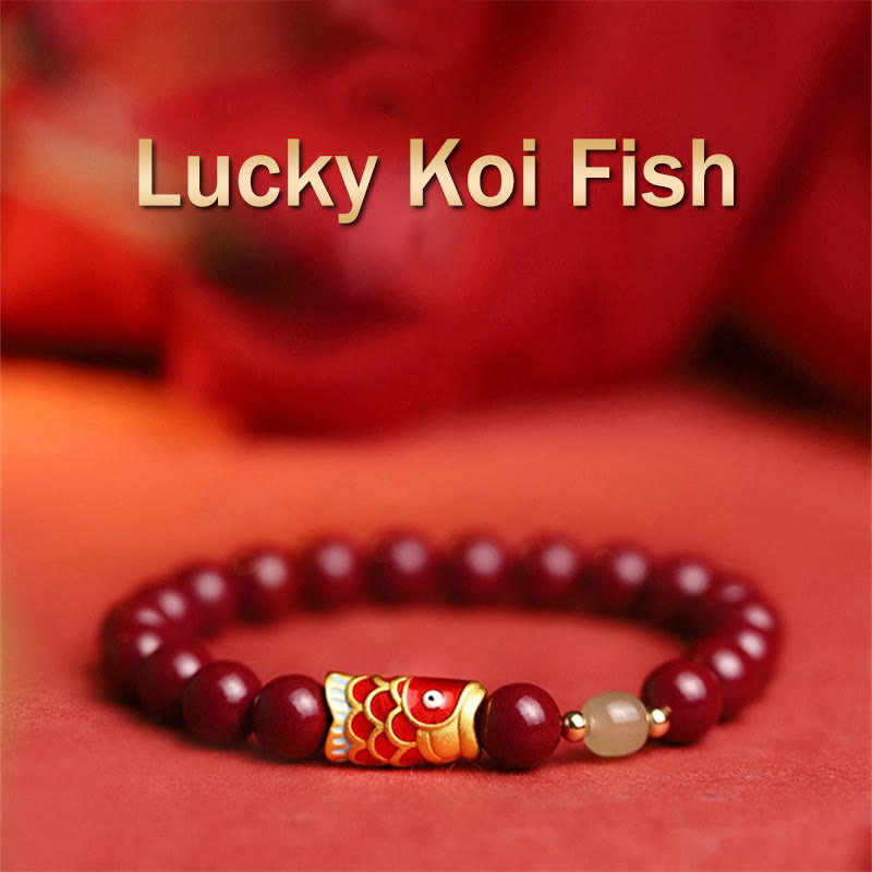 Fortune Jewel Natural Cinnabar Lucky Koi Fish Hetian Jade Bead Blessing Bracelet