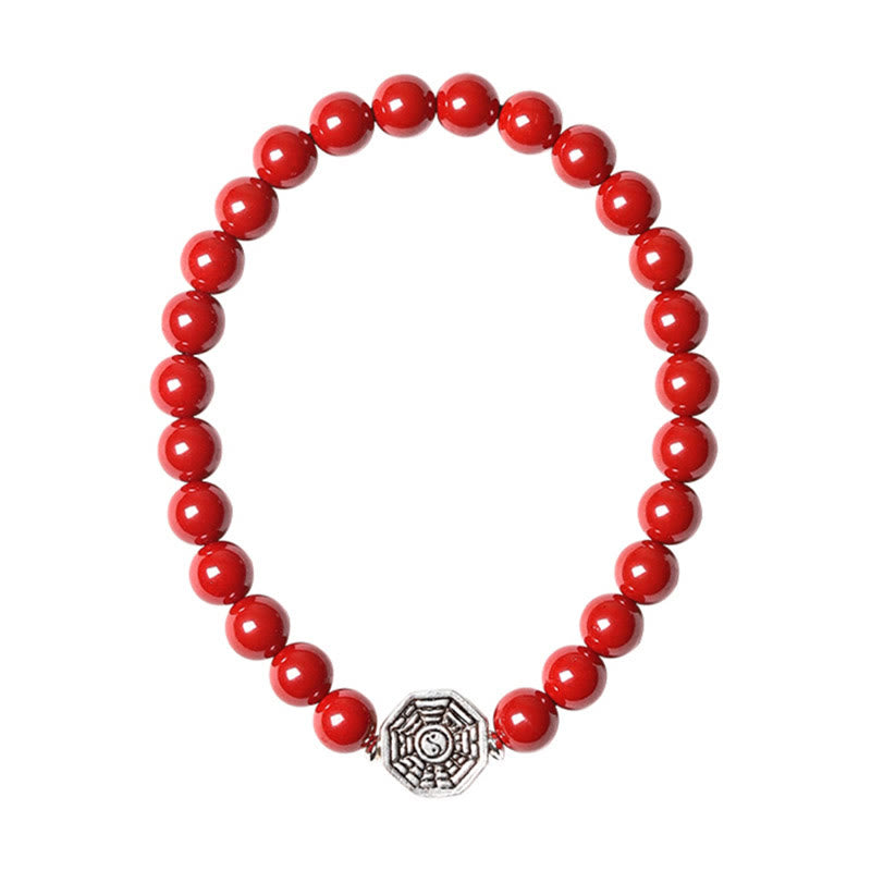 Fortune Jewel 925 Sterling Silver Yin Yang Bagua Symbol Cinnabar String Concentration Bracelet