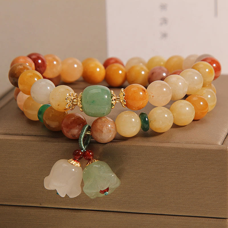 Fortune Jewel Tibet Natural Golden Silk Jade Double Layer Bell Orchid Luck Bracelet
