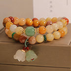 Fortune Jewel Tibet Natural Golden Silk Jade Double Layer Bell Orchid Luck Bracelet