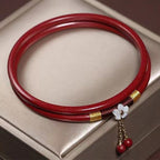 Fortune Jewel 2Pcs Cinnabar Flower Blessing Bangle Charm Bracelet