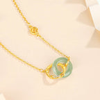 Fortune Jewel 925 Sterling Silver Natural Green Aventurine Peace Buckle Bamboo Coin Prosperity Necklace Pendant