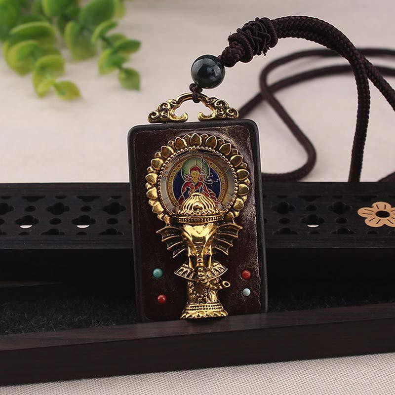Fortune Jewel Ebony Wood Elephant God of Fortune Buddha Blessing Necklace String Pendant
