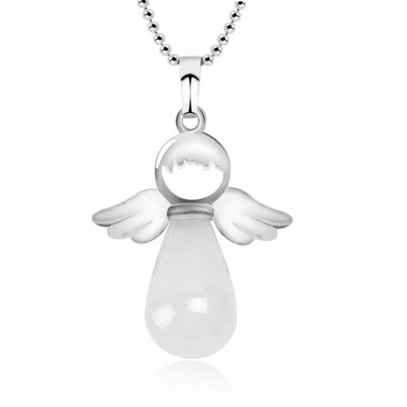 Fortune Jewel Little Angel Wings Natural Crystal Luck Necklace Pendant