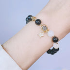 Fortune Jewel Natural Silver Sheen Obsidian Love Heart Star Flower Protection Bracelet