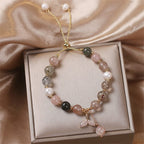 Fortune Jewel Strawberry Quartz Rutilated Quartz Fishtail Charm Healing Bracelet