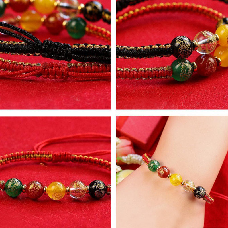 Fortune Jewel Five Directions Gods of Wealth Agate Handmade Protection String Braid Bracelet