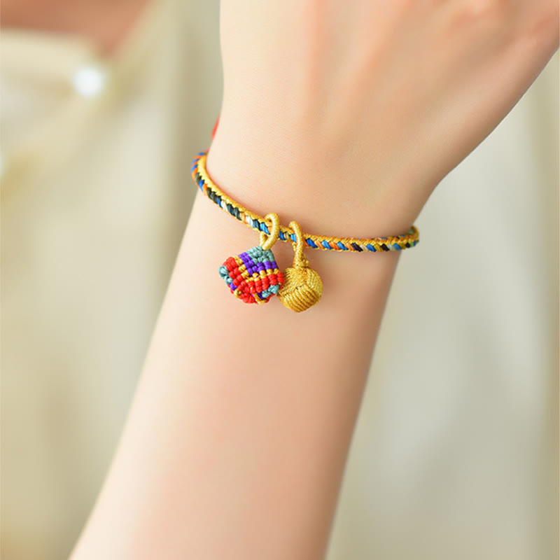 Fortune Jewel Colorful Rope Luck Handmade Zongzi Golden Ball Charm Bracelet