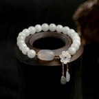 Fortune Jewel "Hoping for Purity and Peace"Natural White Jade Bracelet Includes Gift Message Card Fortune Jewel