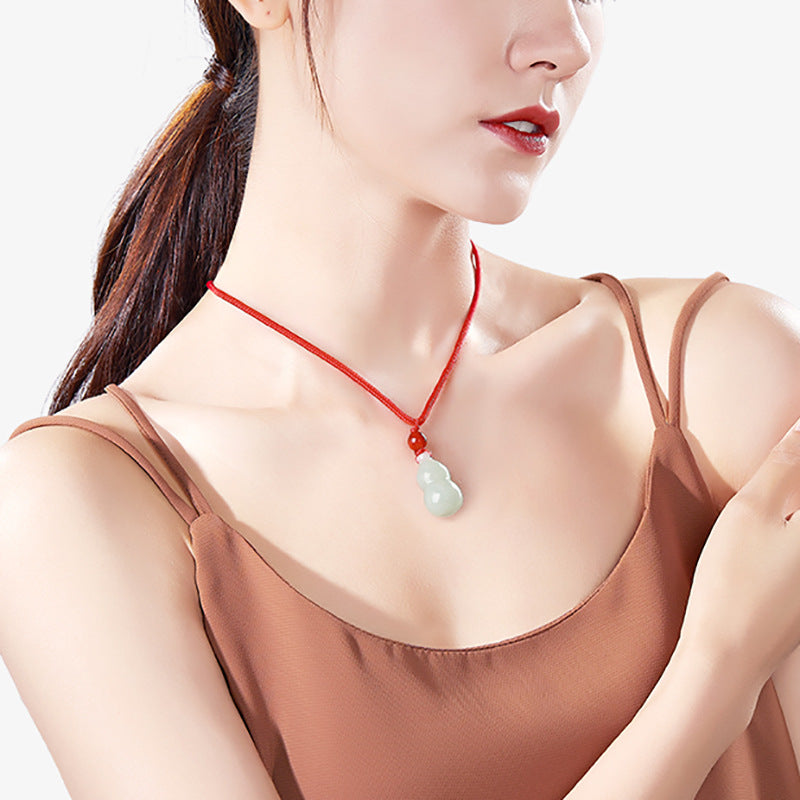 Natural Burmese A-Grade Jadeite Gourd Pendant – Genuine Jade Feng Shui Talisman with Red Cord or Silver Chain