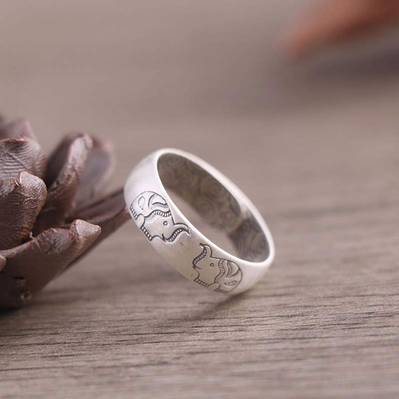 Fortune Jewel 999 Sterling Silver Lotus Elephant Six True Words Blessing Ring Fortune Jewel