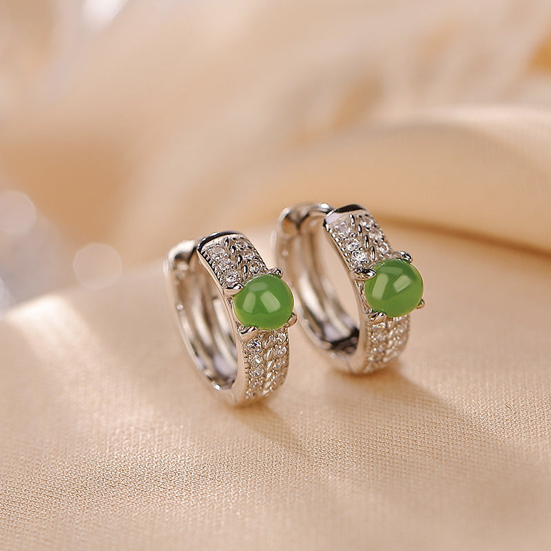 Fortune Jewel 925 Sterling Silver Round Cyan Jade Success Stud Earrings