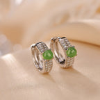 Fortune Jewel 925 Sterling Silver Round Cyan Jade Success Stud Earrings
