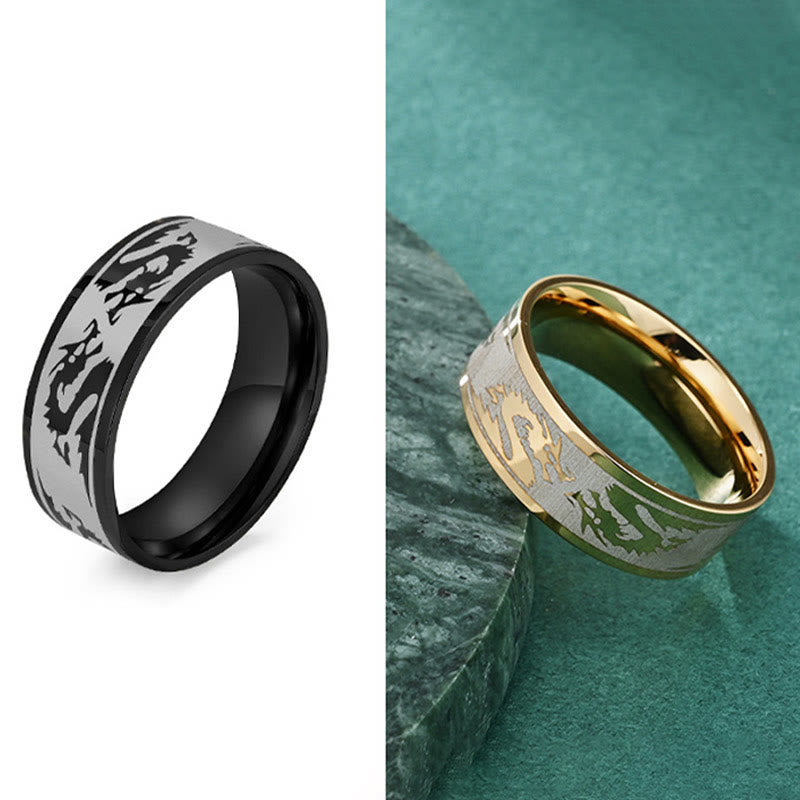 Fortune Jewel Dragon Carved Protection Strength Titanium Steel Ring Fortune Jewel