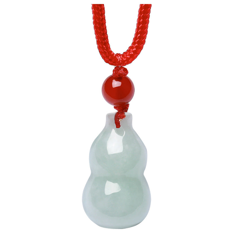 Natural Burmese A-Grade Jadeite Gourd Pendant – Genuine Jade Feng Shui Talisman with Red Cord or Silver Chain