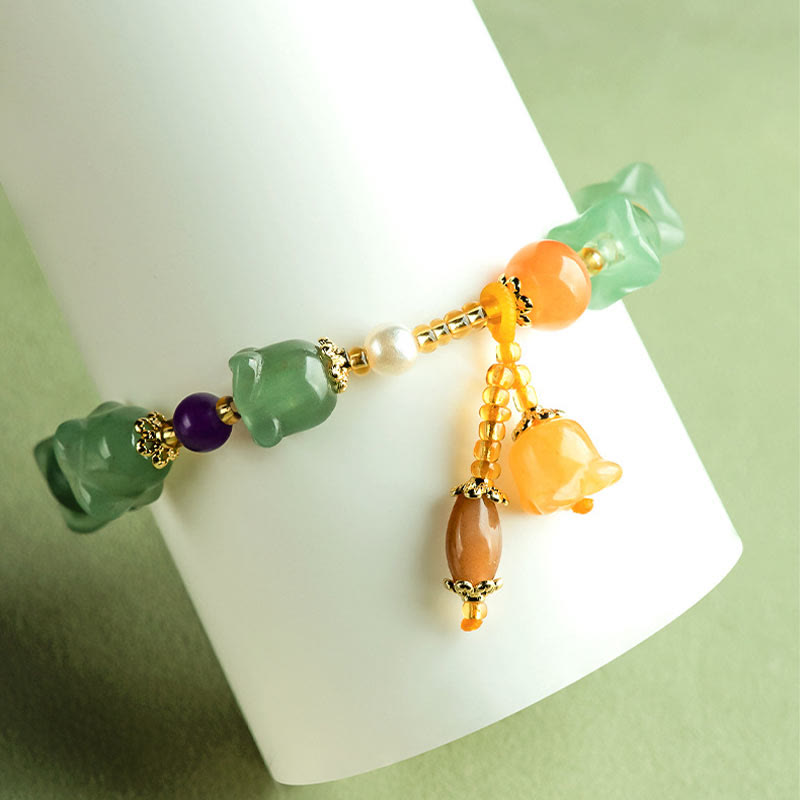 Fortune Jewel Green Aventurine Magnolia Flower Luck Bracelet