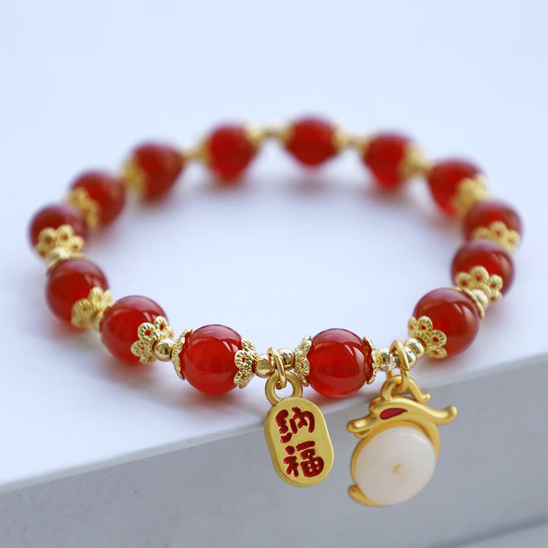 Fortune Jewel Year of the Dragon Red Agate Green Aventurine Peace Buckle Fu Character Lucky Fortune Bracelet