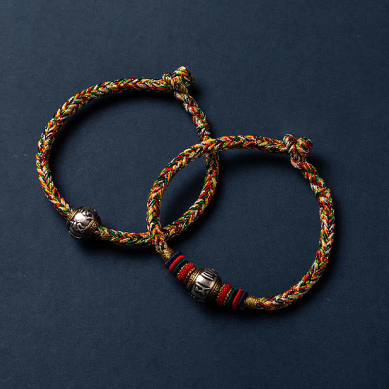 Fortune Jewel 925 Sterling Silver Tibet Handmade Om Mani Padme Hum Luck Protection King Kong Knot Braided Bracelet - Fortune Jewel