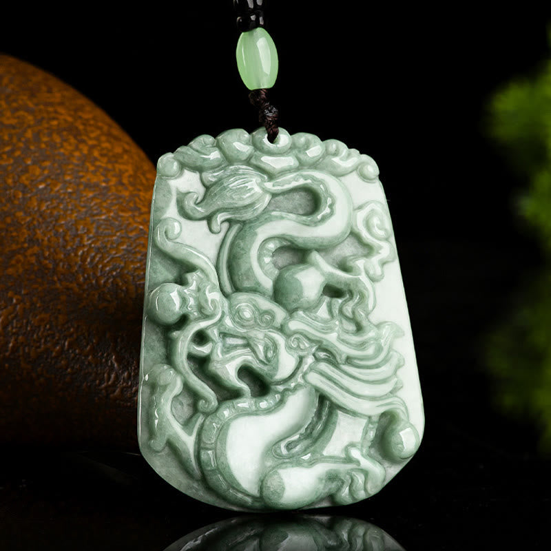 Fortune Jewel Year Of The Dragon Chinese Zodiac Dragon Soaring Jade Protection Bead Chain Necklace Pendant
