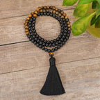 Fortune Jewel Tibetan Black Onyx Tiger Eye Protection Necklace Mala Set