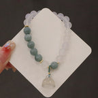 Fortune Jewel White Agate Jade Lotus Flower Peace Buckle Protection Bracelet