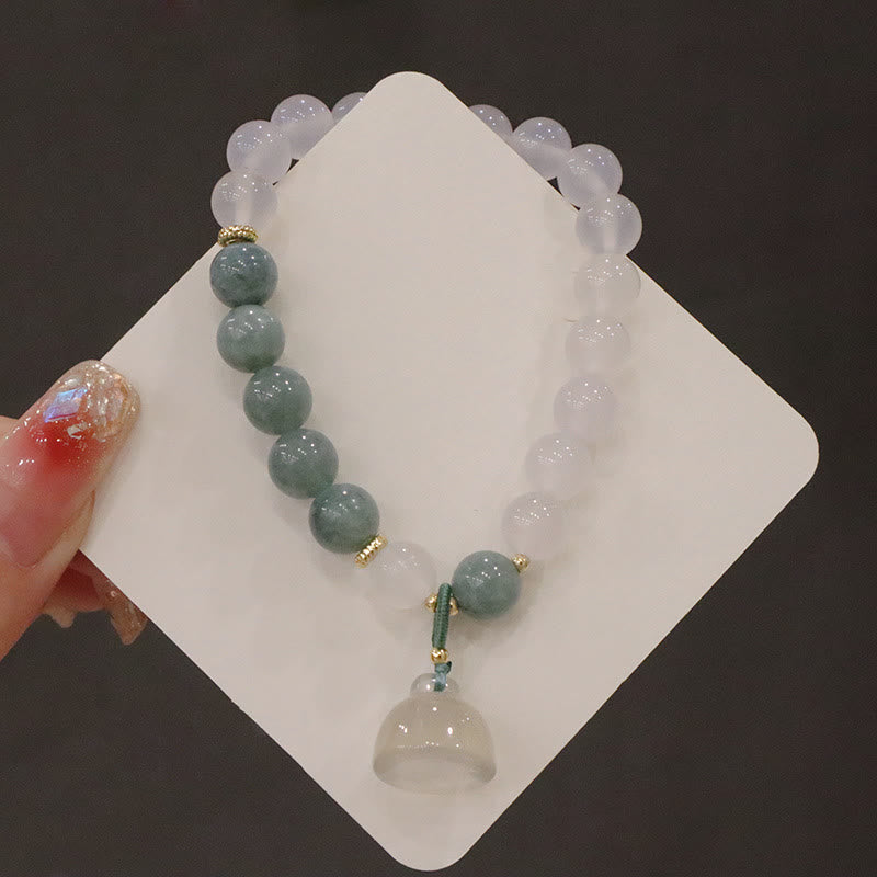 Fortune Jewel White Agate Jade Lotus Flower Peace Buckle Protection Bracelet