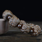 Fortune Jewel Ebony Wood Eighteen Arhats Lotus Dragon Engraved Balance Bracelet Fortune Jewel