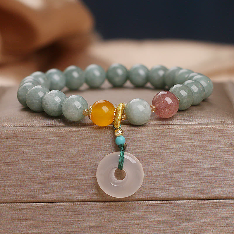 Fortune Jewel Natural Jade Strawberry Quartz Bead Peace Buckle Prosperity Bracelet