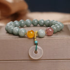 Fortune Jewel Natural Jade Strawberry Quartz Bead Peace Buckle Prosperity Bracelet