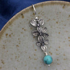 Fortune Jewel 925 Sterling Silver Turquoise Lazurite Flower Leaf Serenity Protection Hook Drop Dangle Earrings